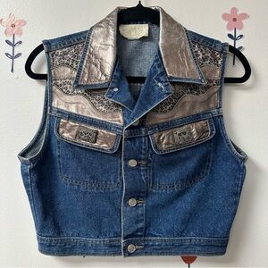 Vintage 90’s Cache denim vest with leather trim